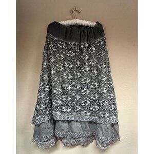 Saga Women's Floral Embroidered Midi Skirt Long Sheer Lacy Insert Size 2 Gray